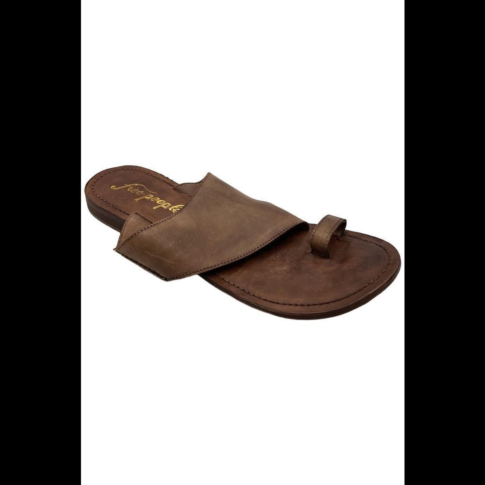 Free People Women's Sant Antoni Leather Slip-On Slide Sandal Brown - Medium